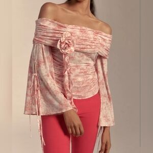 Forever That Girl x Anthropologie Off-The-Shoulder Floral Appliqué Mesh Top XS